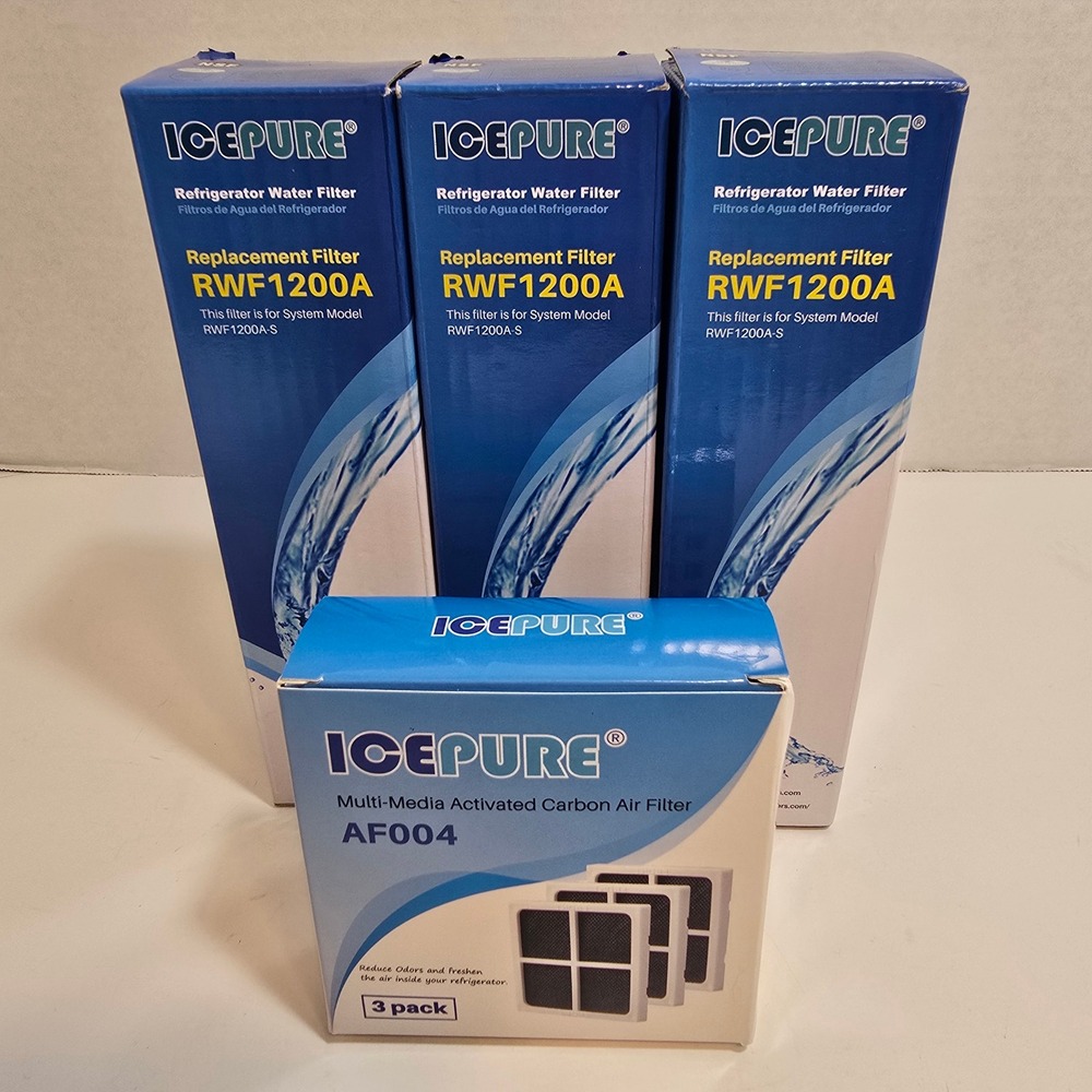 IcePure RWF1200A Refrigerator Water Filter Replacement & AF004 Air Filter 3 Pack